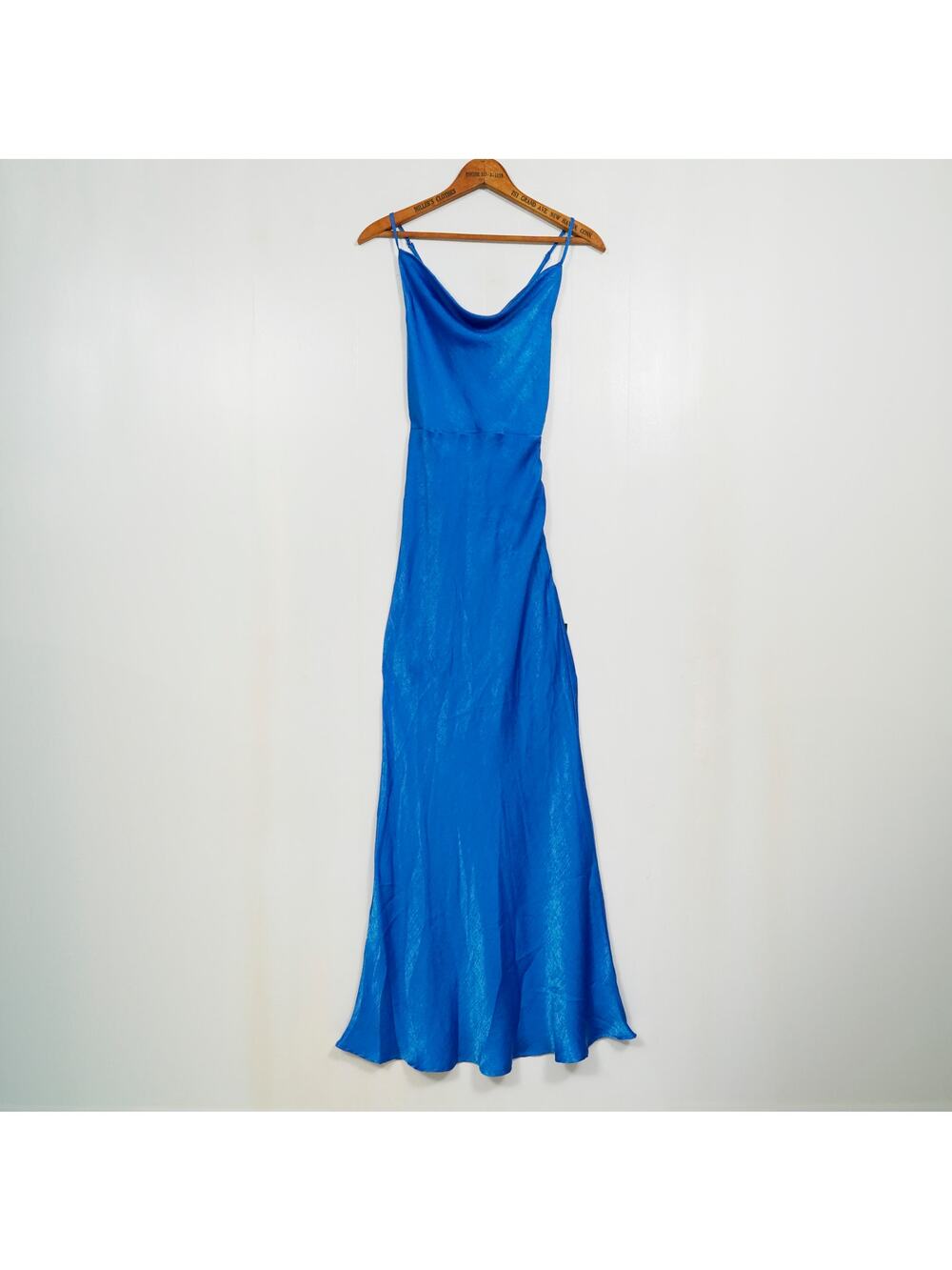 Lulus Exquisite Evening Blue Satin Cowl Neck Maxi Dress XS NWT Slip Dress